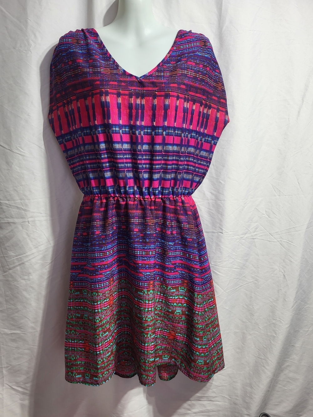 Collective Concepts Pink & Purple Patterned Elastic-Waist Mini Dress